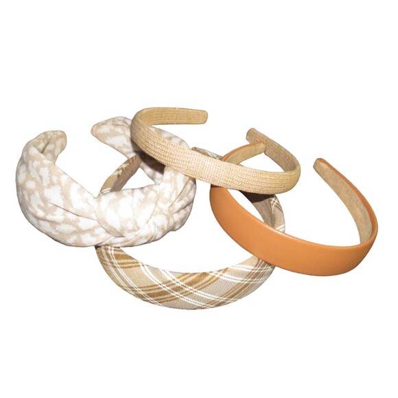 Four Piece Headband Bundle Preppy Plaid + Animal Print + Faux Leather + Shimmer main image 4